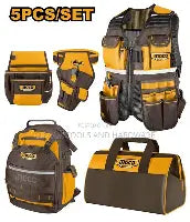 طقم شنطة عدة وجعب 5 قطع مع حزام - قماش مقوى/Ingco 5-Piece Tool Bag & Belt Set - Heavy Duty Polyester