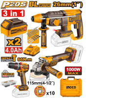 Ingco 2-Piece Cordless Combo Kit - Impact Drill + Angle Grinder 20V/طقم عدة إنجكو بطارية 2 قطع (مقدح دقاق + صاروخ جلخ) - 20 فولت