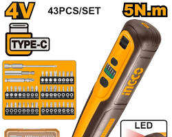 Ingco 4V Cordless Screwdriver Set with 43 Bits & Case/مفك براغي إنجكو بطارية 4 فولت مع طقم 43 قطعة